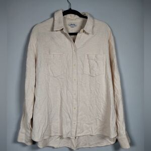 Madewell Cream Button Down Flannel Shirt With Side Slit Buttons Size Large